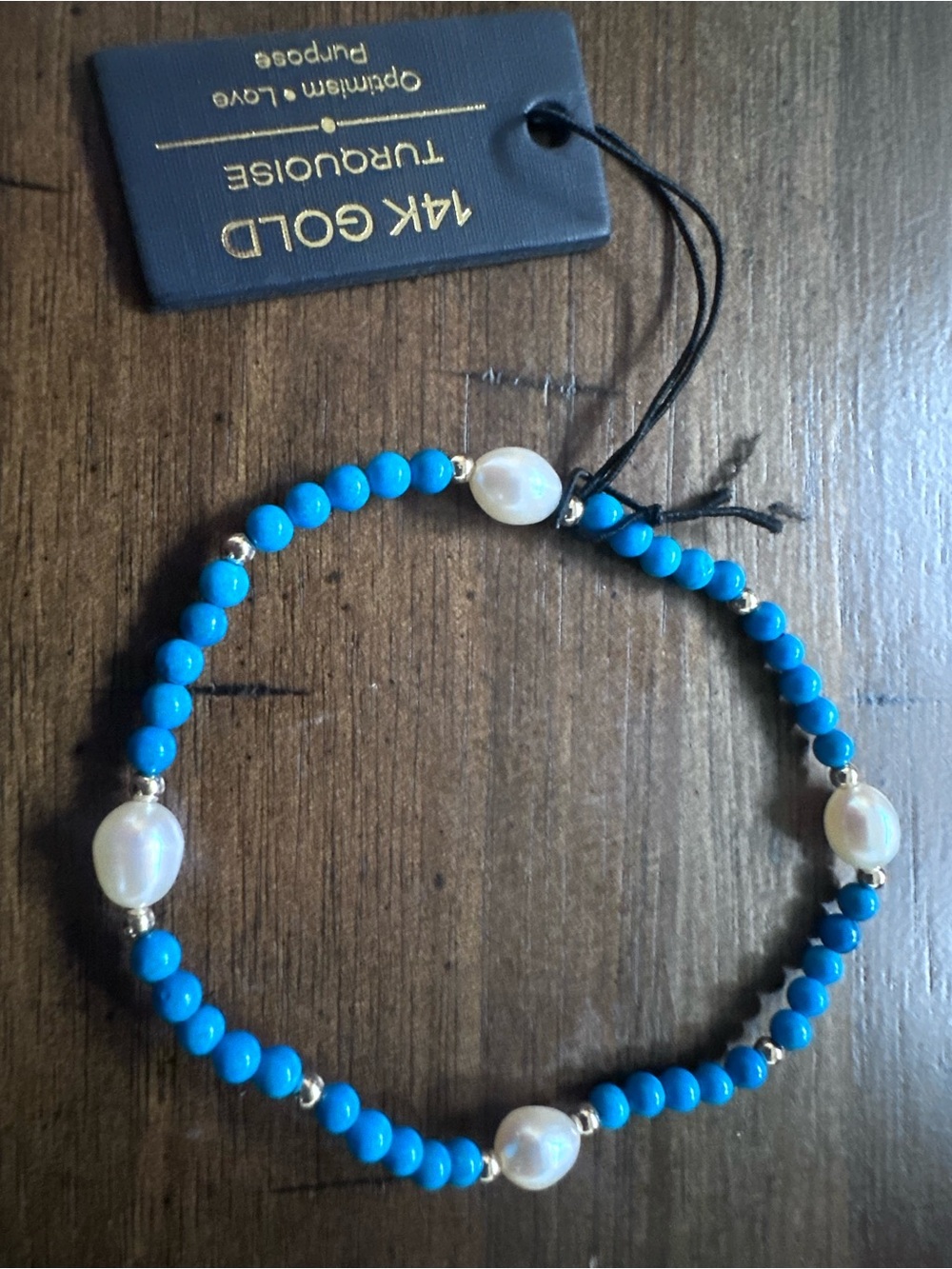 14K Gold FP & Turquoise stretch bracelet